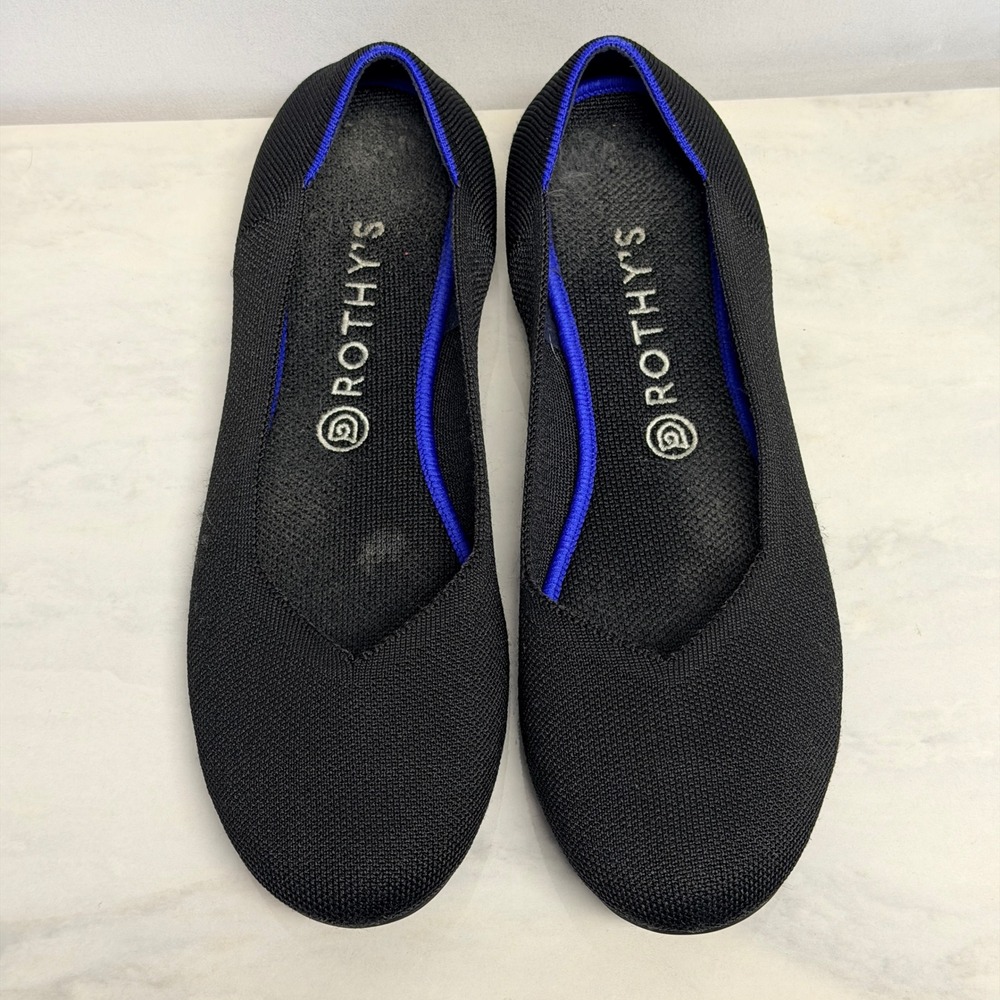 Rothys The Flat Black Solid Round Toe Knit Ballet Flats Womens 11
